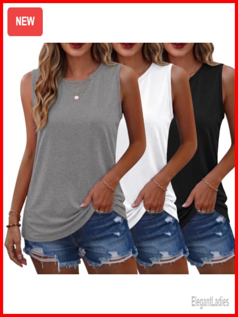 Women's 3 Pack Tank Tops Crew Neck Sleeveless Summer Tops Casual Workout